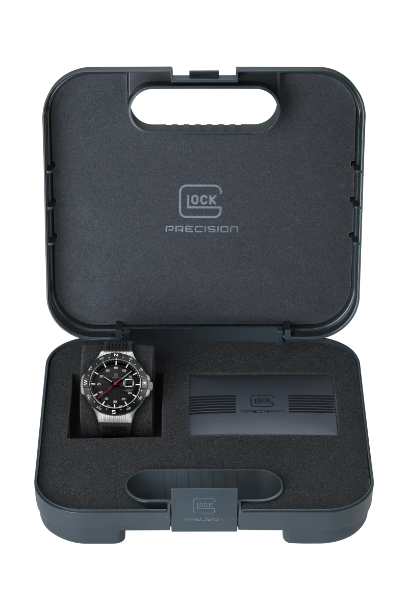 Men's Glock Watch With Black Strap And Black Face And Silver Tone