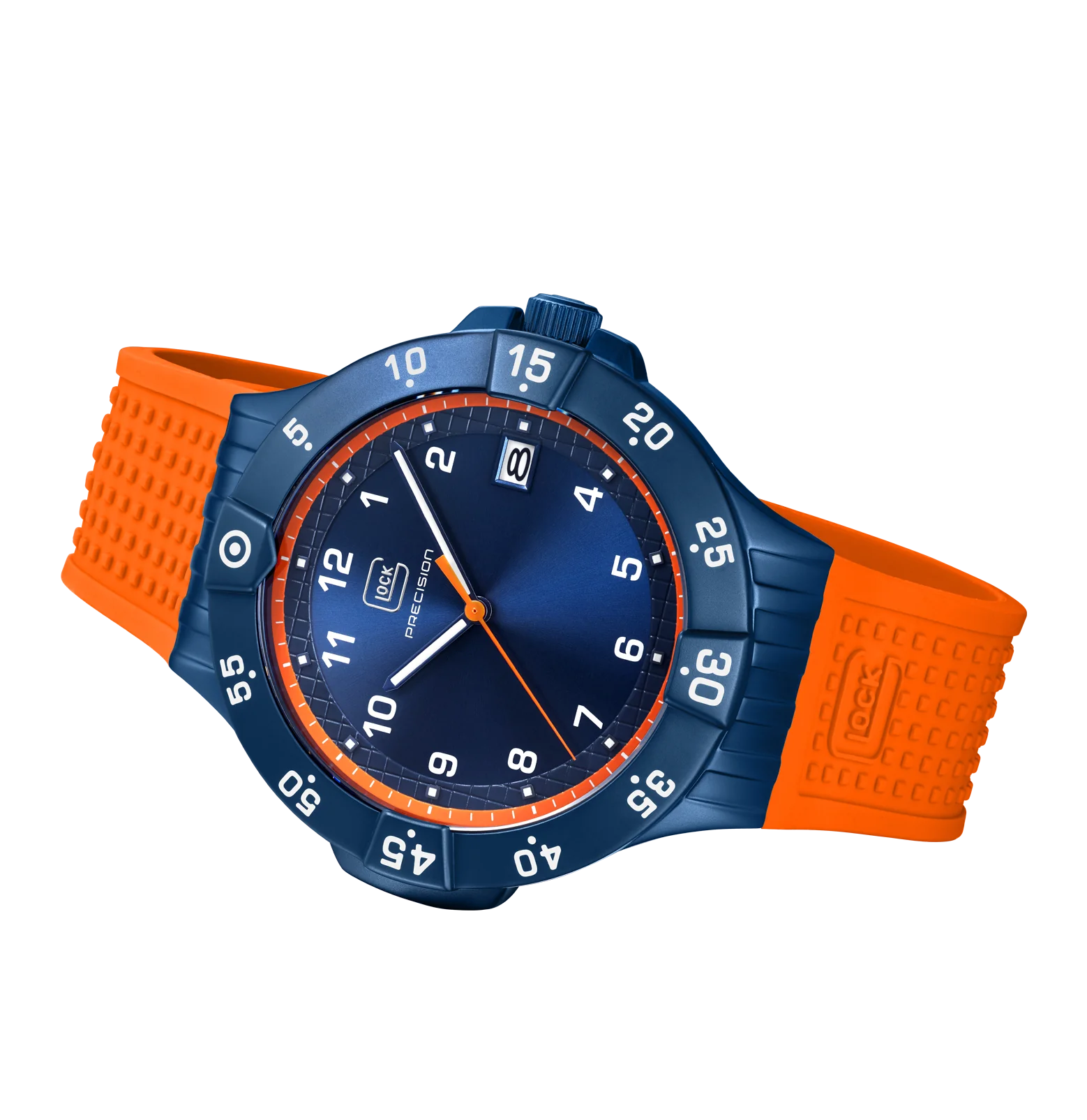 Men's Glock Watch Limited Edition With Orange Strap And Blue Face With Extra Strap - Image 5