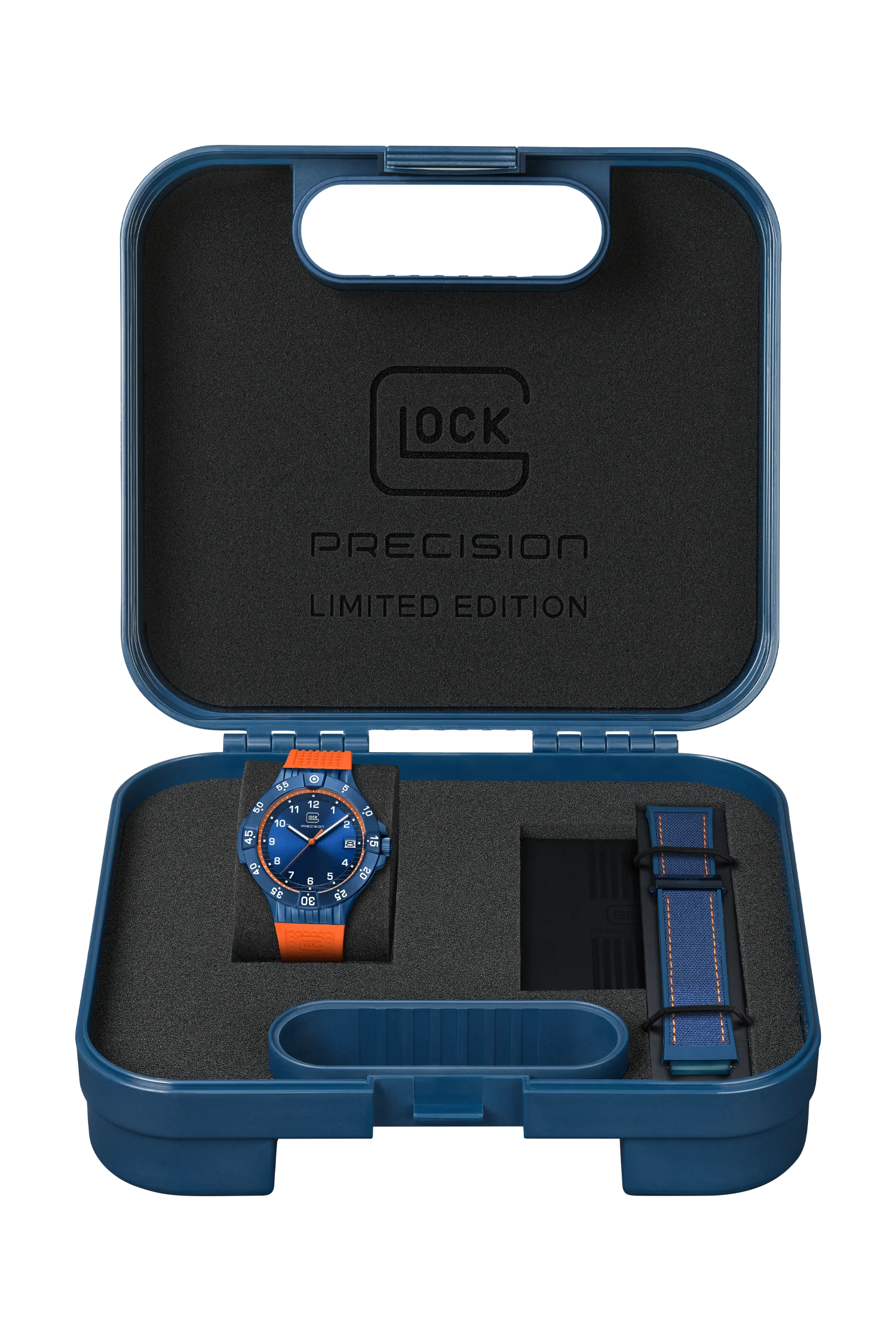 Men's Glock Watch Limited Edition With Orange Strap And Blue Face With Extra Strap - Image 4