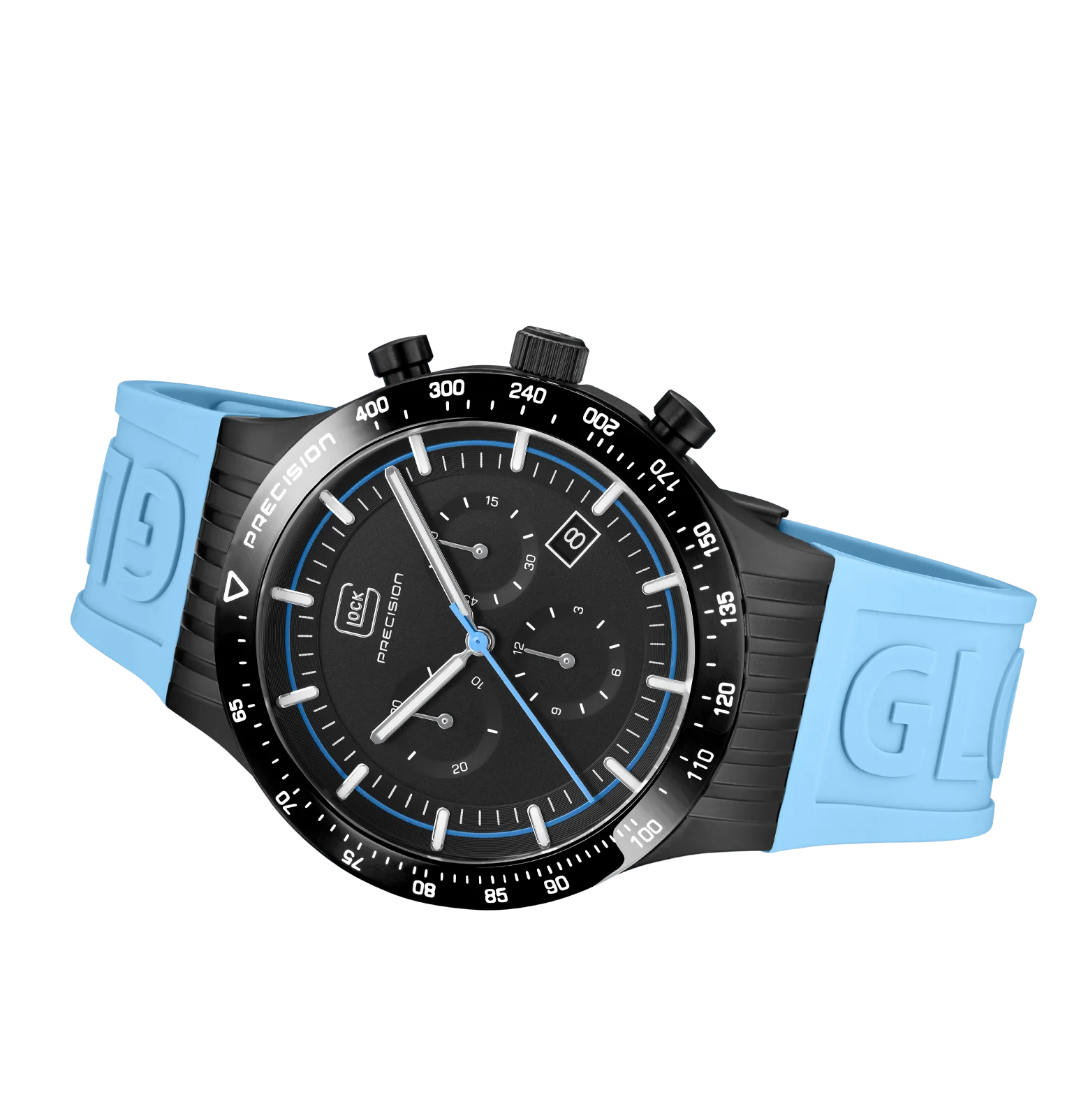 Men's Glock Watch With Light Blue Strap, Black Face And Black Case GW-34-2-24 - Image 4